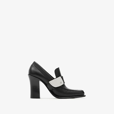 Leather London Shield High Heeled Loafers in Black - Women | Burberry® Official