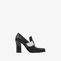 Leather London Shield High Heeled Loafers in Black - Women | Burberry® Official