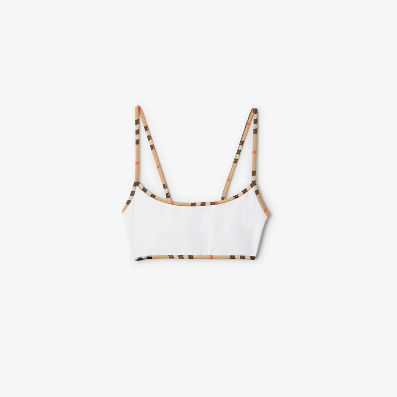 Check Trim Bikini Top in White - Women, Wool | Burberry® Official