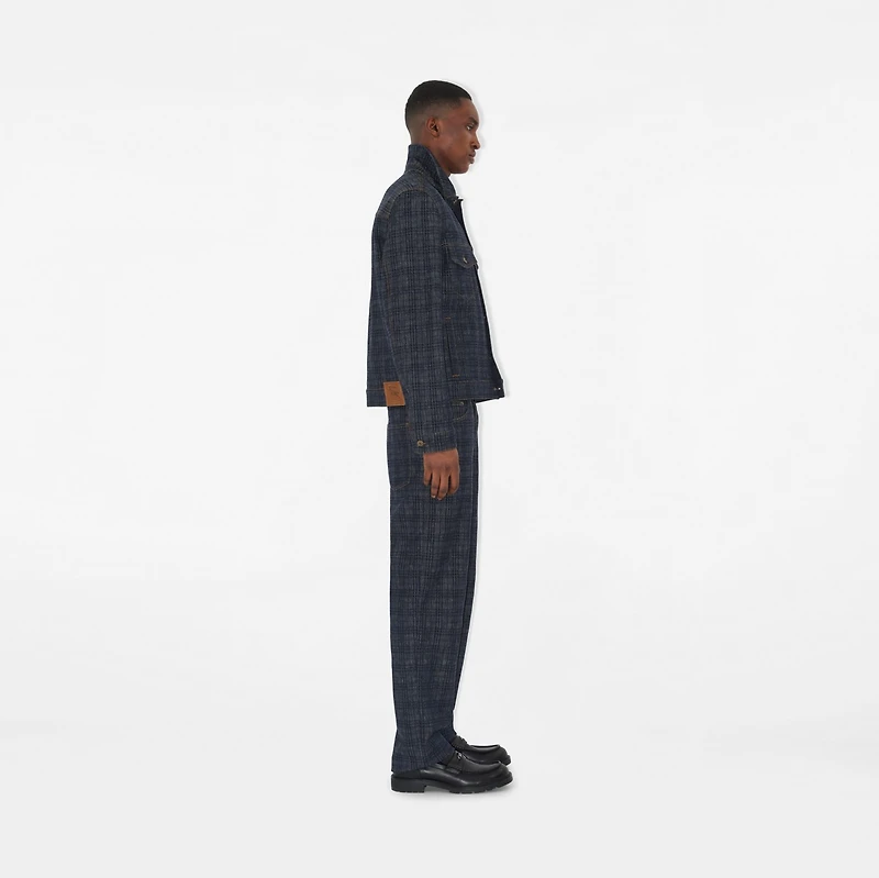 Loose Check Denim Jeans in Indigo blue - Men, Cotton | Burberry® Official