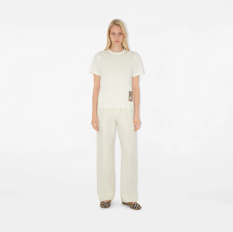 Check Label Cotton T-shirt in Chalk - Women | Burberry® Official