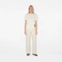 Check Label Cotton T-shirt in Chalk - Women | Burberry® Official
