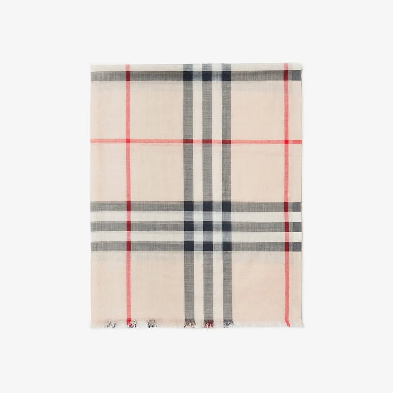 Wide Check Wool Silk Scarf in Stone | Burberry® Official