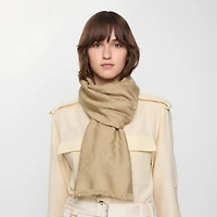Wide Check Wool Silk Scarf in Sand | Burberry® Official