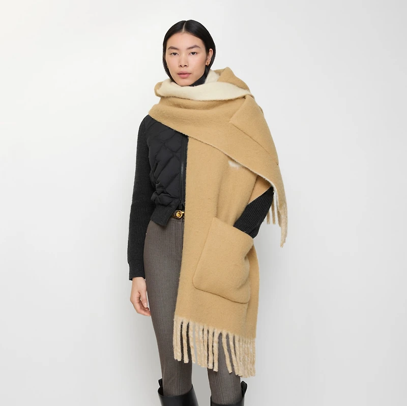 Logo Alpaca Wool Blend Hooded Scarf in Sand beige | Burberry® Official