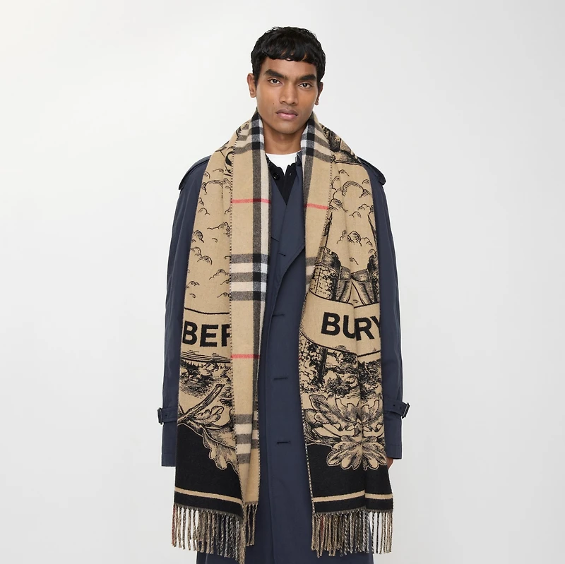 Wide Reversible EKD Cashmere Scarf in Archive beige | Burberry® Official