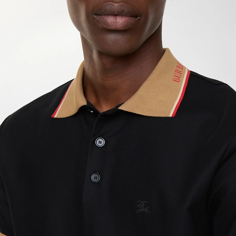 Logo Collar Cotton Polo Shirt in Black - Men | Burberry® Official