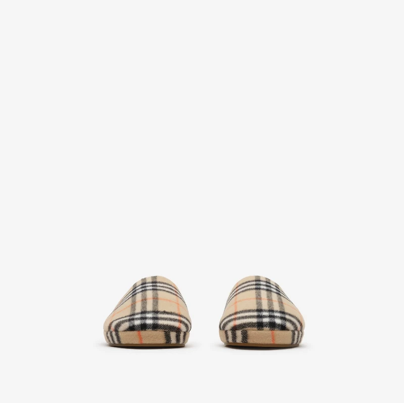 Check Wool Blend Slippers in Sand beige - Men | Burberry® Official