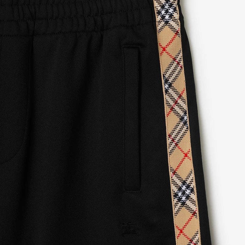 Check Trim Cotton Blend Shorts in Black - Men | Burberry® Official