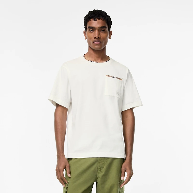 Check Trim Cotton T-shirt in Chalk white - Men | Burberry® Official