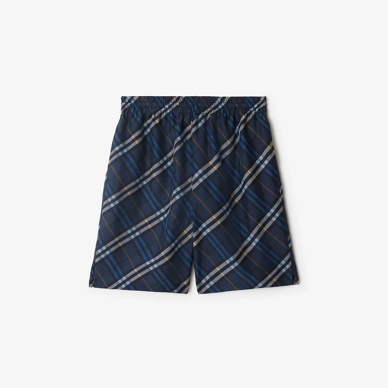 Check Silk Poplin Shorts in Ink blue - Men, Cotton | Burberry® Official