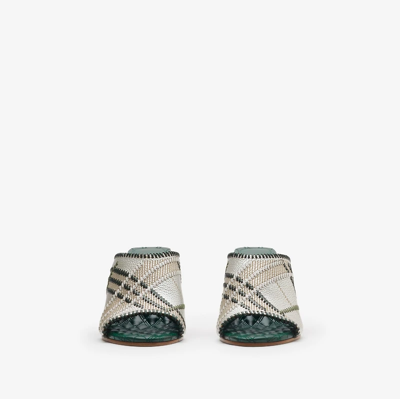 Check Leather Cabana Mules in Cotton - Women | Burberry® Official