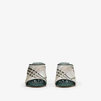 Check Leather Cabana Mules in Cotton - Women | Burberry® Official
