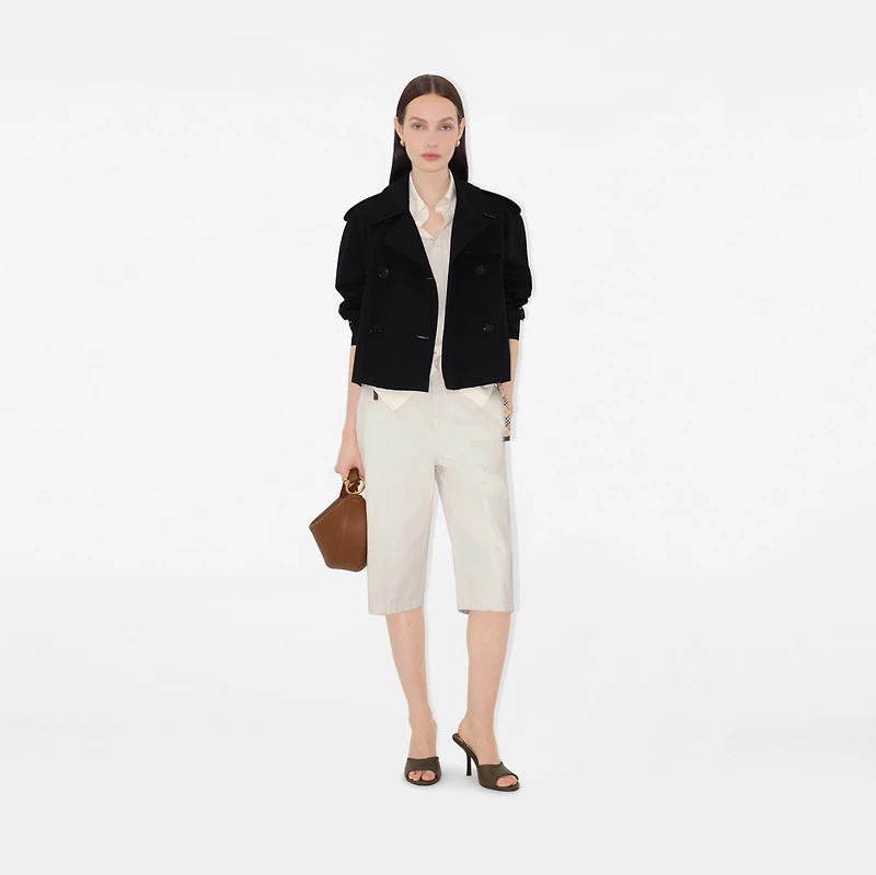 Cropped Gabardine Trench Jacket in Black - Women, Cotton | Burberry® Official