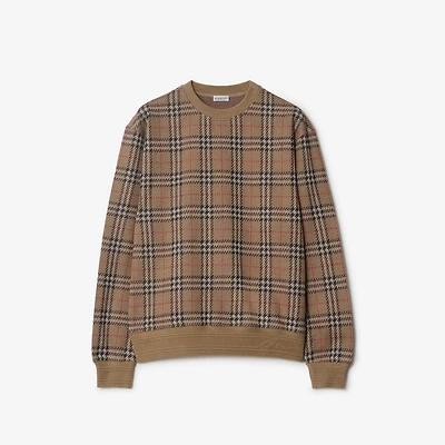 Check Cotton Blend Sweater in Nut - Men | Burberry® Official