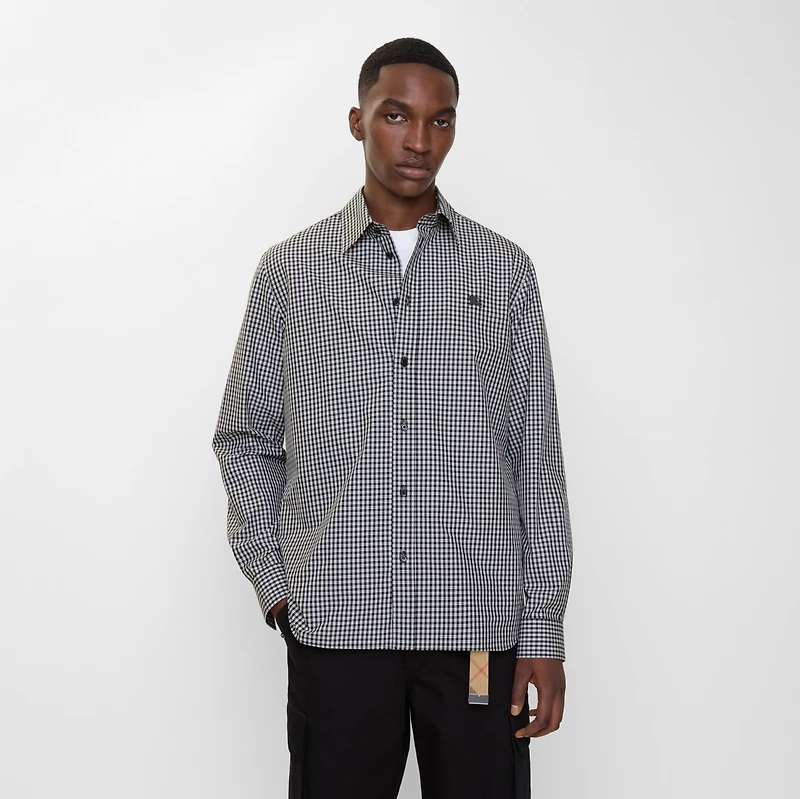 Relaxed Fit Check Cotton Shirt in Black/white - Men | Burberry® Official