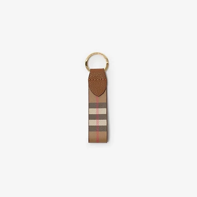 Check Leather Key Fob in Tawny brown - Women | Burberry® Official