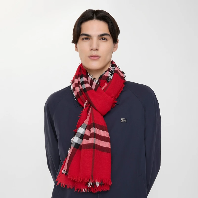 Wide Check Wool Scarf in Post red | Burberry® Official