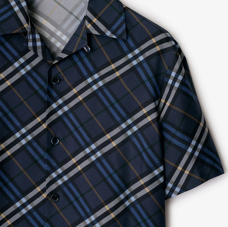 Relaxed Fit Check Silk Poplin Shirt in Ink blue - Men | Burberry® Official