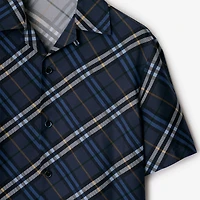 Relaxed Fit Check Silk Poplin Shirt in Ink blue - Men | Burberry® Official