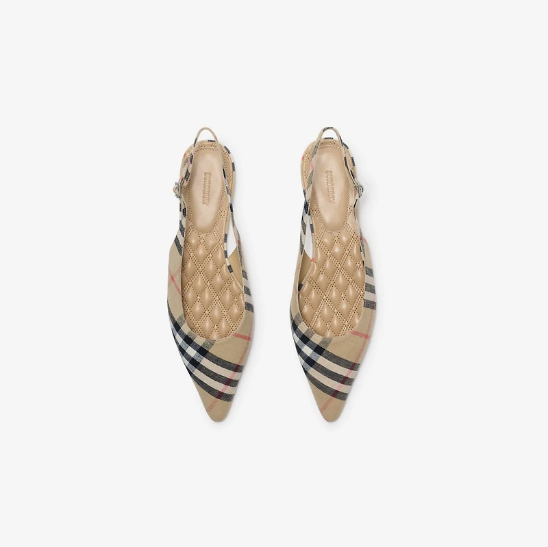 Check Dame Slingback Ballerinas​ in Sand - Women, Linen | Burberry® Official