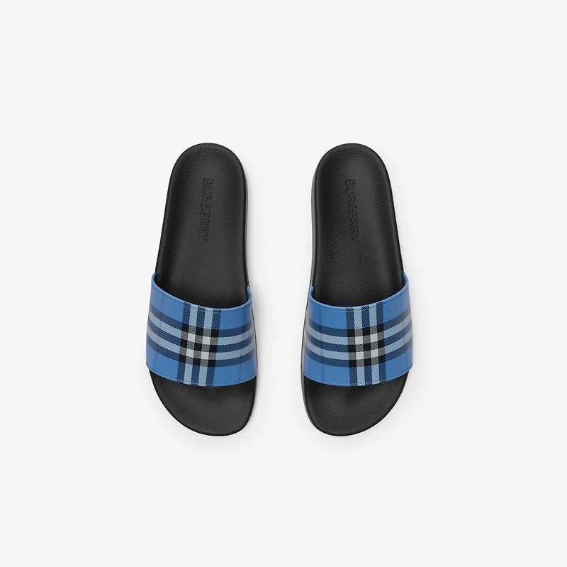 Check Slides in Cornflower blue - Men | Burberry® Official