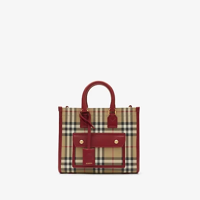Mini Freya Tote in Archive beige/ruby red - Women | Burberry® Official