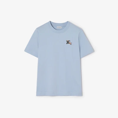 Knight Check Cotton T-shirt in Sunbleached blue - Women | Burberry® Official