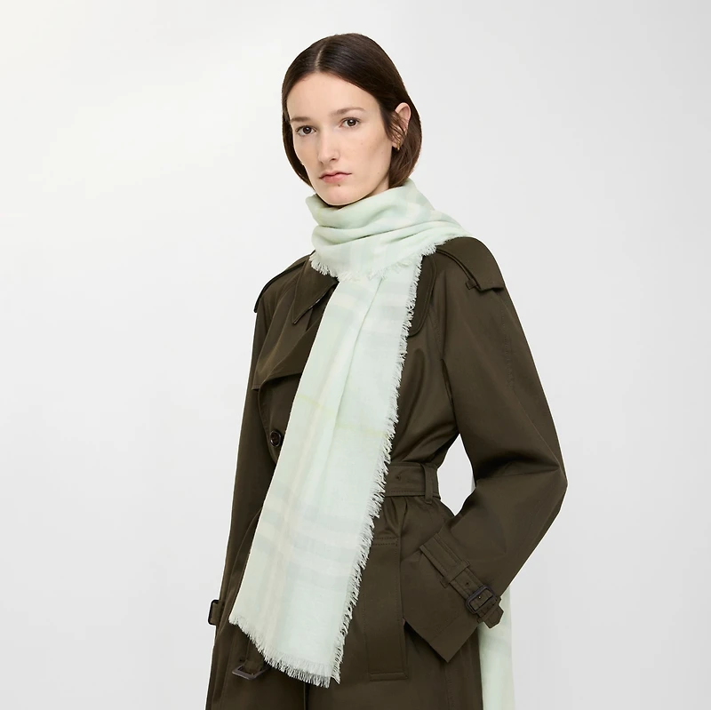 Wide Check Wool Scarf in Mint | Burberry® Official