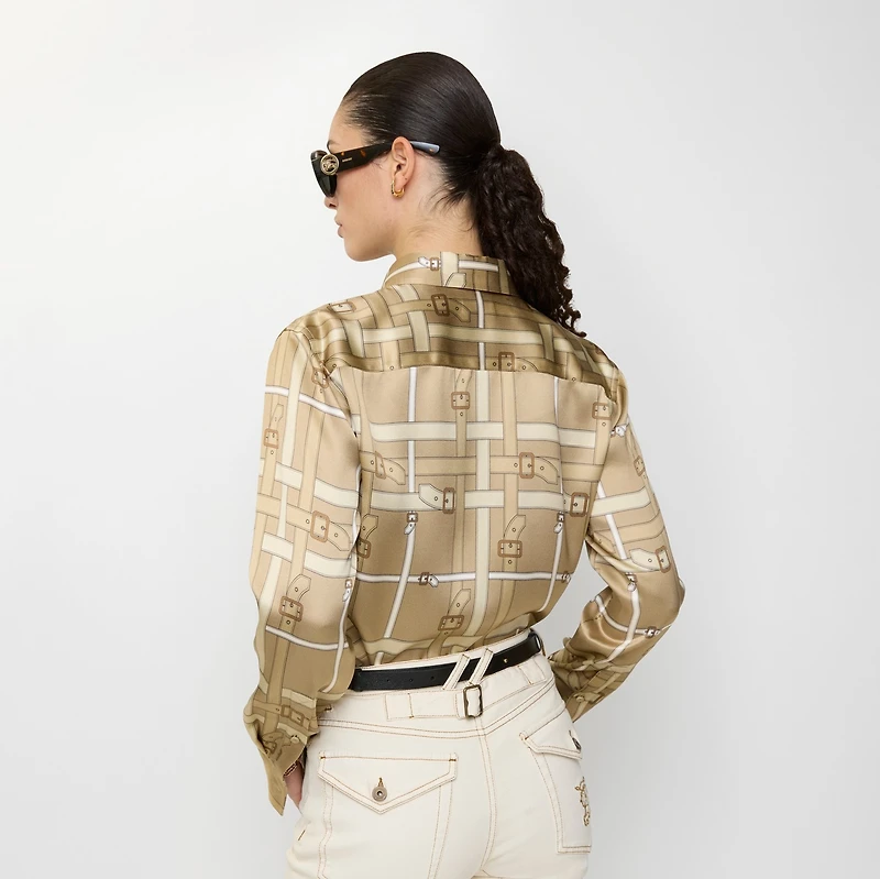 Regular Fit Belt Check Viscose Shirt in Sand beige - Women | Burberry® Official