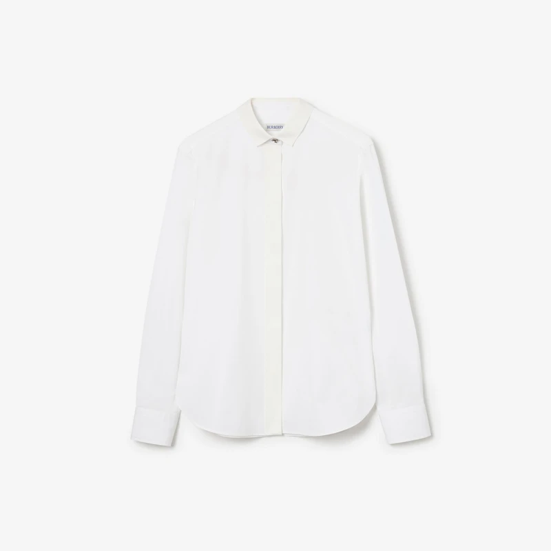 Classic Fit Grosgrain Trim Cotton Shirt in Optic white - Women | Burberry® Official