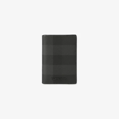 Check Folding Card Case in Charcoal - Men
