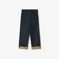 Check Turn-up Cotton Trousers in Navy | Burberry® Official