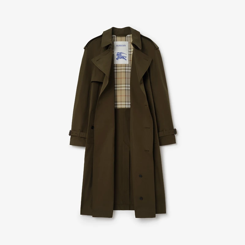 Long Lightweight Cotton Trench Coat in Marsh green - Men | Burberry® Official