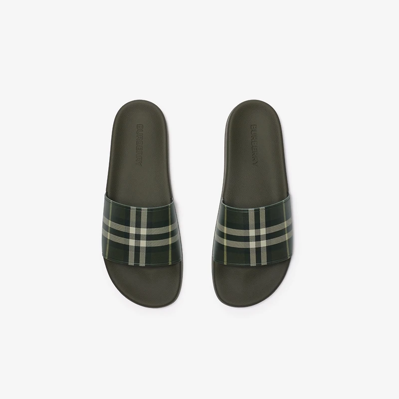 Check Slides in Thicket green - Men | Burberry® Official