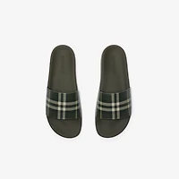 Check Slides in Thicket green - Men | Burberry® Official