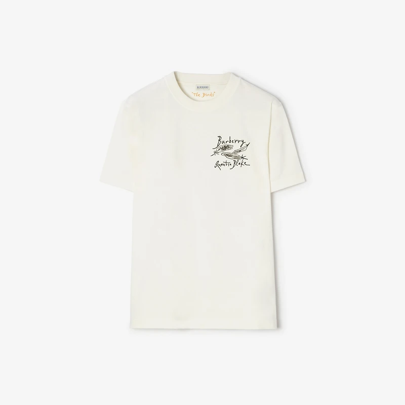 Feather Print Cotton T-shirt in Chalk white - Men | Burberry® Official