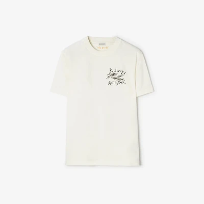 Feather Print Cotton T-shirt in Chalk white - Men | Burberry® Official