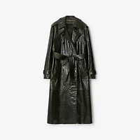 Long Embossed Leather Trench Coat in Moat green - Women | Burberry® Official