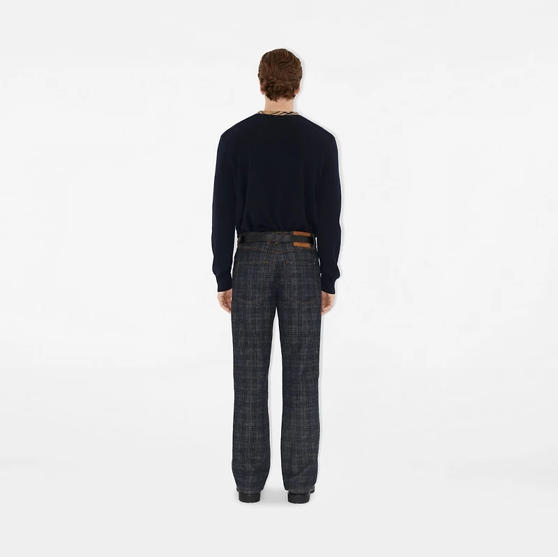 Check Trim Wool Sweater in Black - Men | Burberry® Official