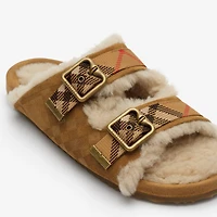 Check Shearling Urchin Sandals in Jute beige - Women | Burberry® Official