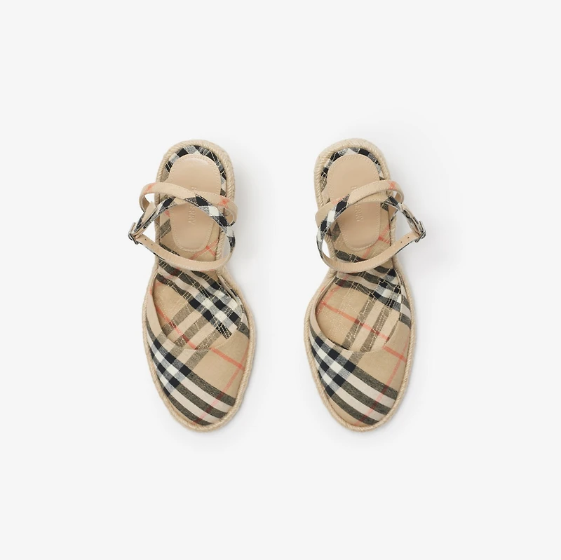 Check Mews Espadrille Pumps​ in Sand - Women, Linen | Burberry® Official
