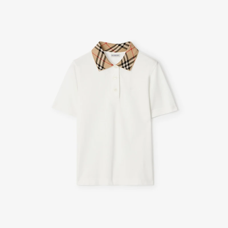 Check Collar Cotton Polo Shirt in Chalk white - Women | Burberry® Official