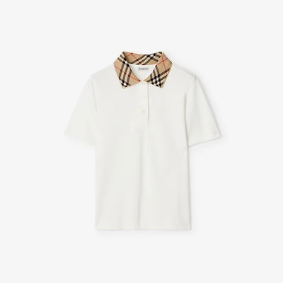 Check Collar Cotton Polo Shirt in Chalk white - Women | Burberry® Official