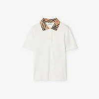 Check Collar Cotton Polo Shirt in Chalk white - Women | Burberry® Official