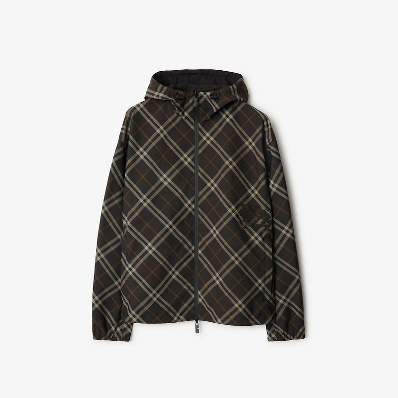 Reversible Check Hooded Jacket in Truffle brown - Men | Burberry® Official