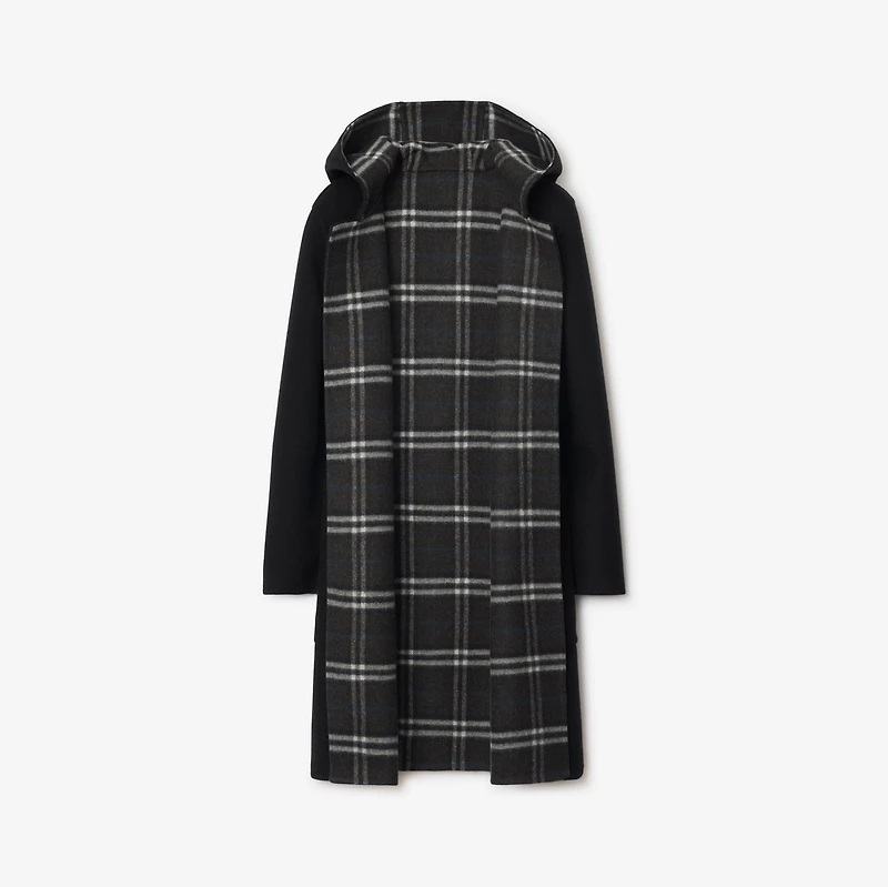 Reversible Wool Hooded Wrap Coat in Black/snug - Women | Burberry® Official