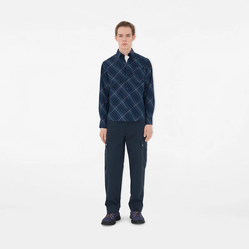 Relaxed Fit Check Cotton Shirt in Midnight - Men | Burberry® Official
