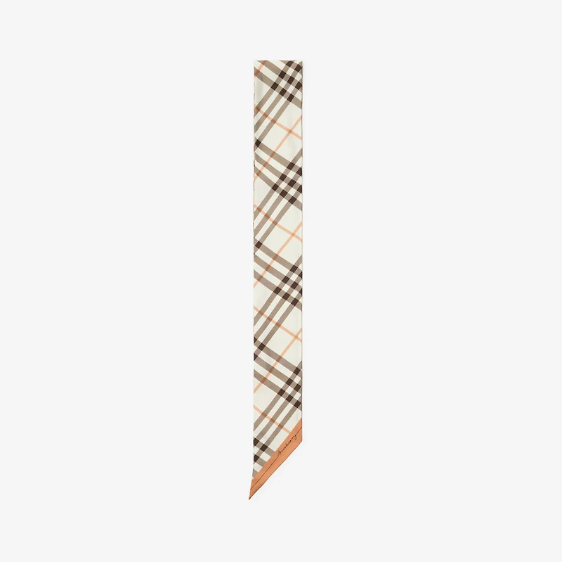Skinny Contrast Check Silk Scarf in Sand beige/pebble white | Burberry® Official