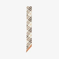 Skinny Contrast Check Silk Scarf in Sand beige/pebble white | Burberry® Official
